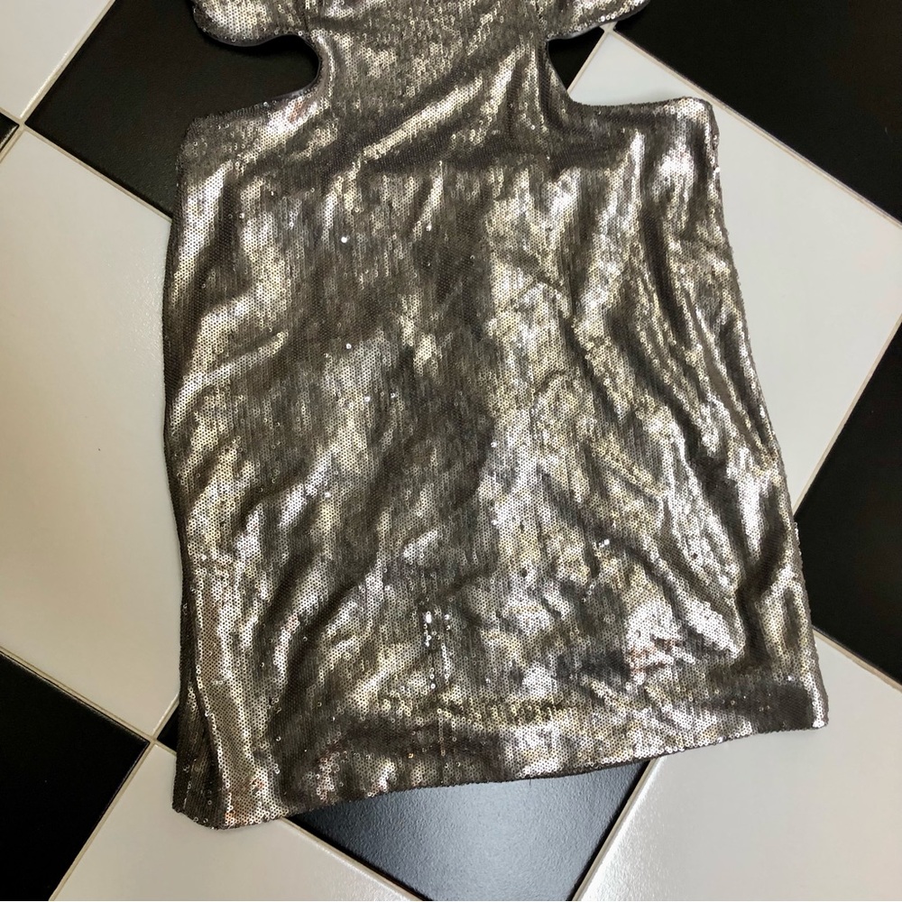 Halston Heritage Sequin Cut Outs Mini Dress Antique Silver Sequins Bodycon sz 8 - Picture 6 of 16